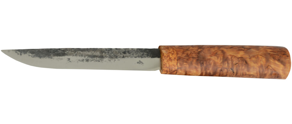 Якутский нож средний 012, ручная ковка, клинок сталь У8, заточка клин, рукоять карельская берёза